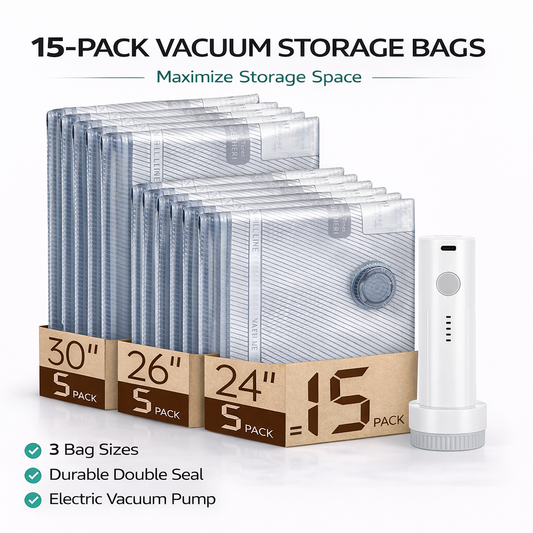 PORTYL™ Travel Vacuum Storage Bags (15-Pack with Electric Pump)