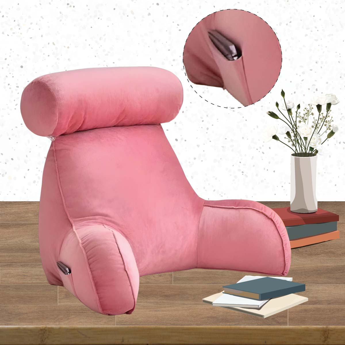 Backrest Pillow With Arms & Adjustable Headrest