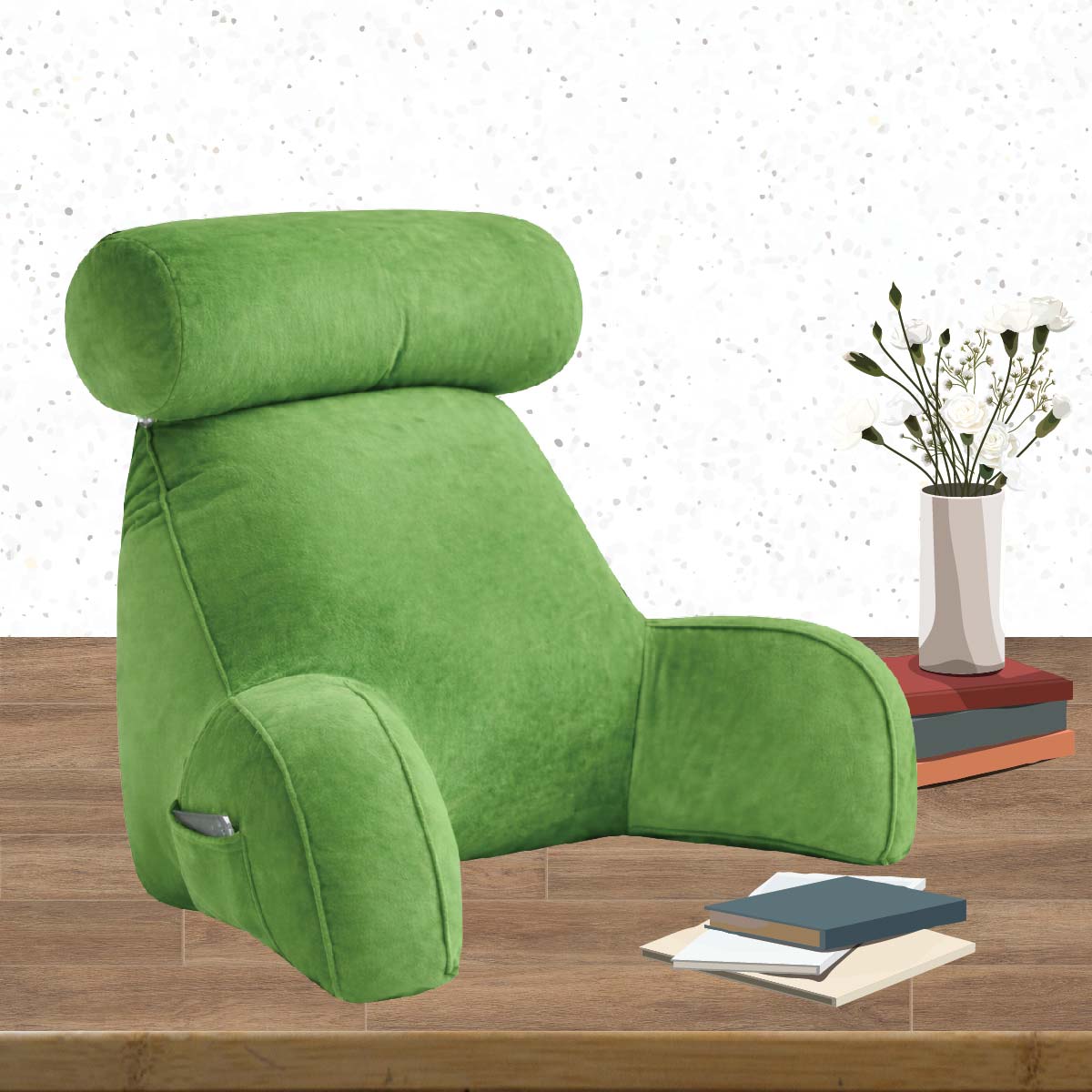 Backrest Pillow With Arms & Adjustable Headrest