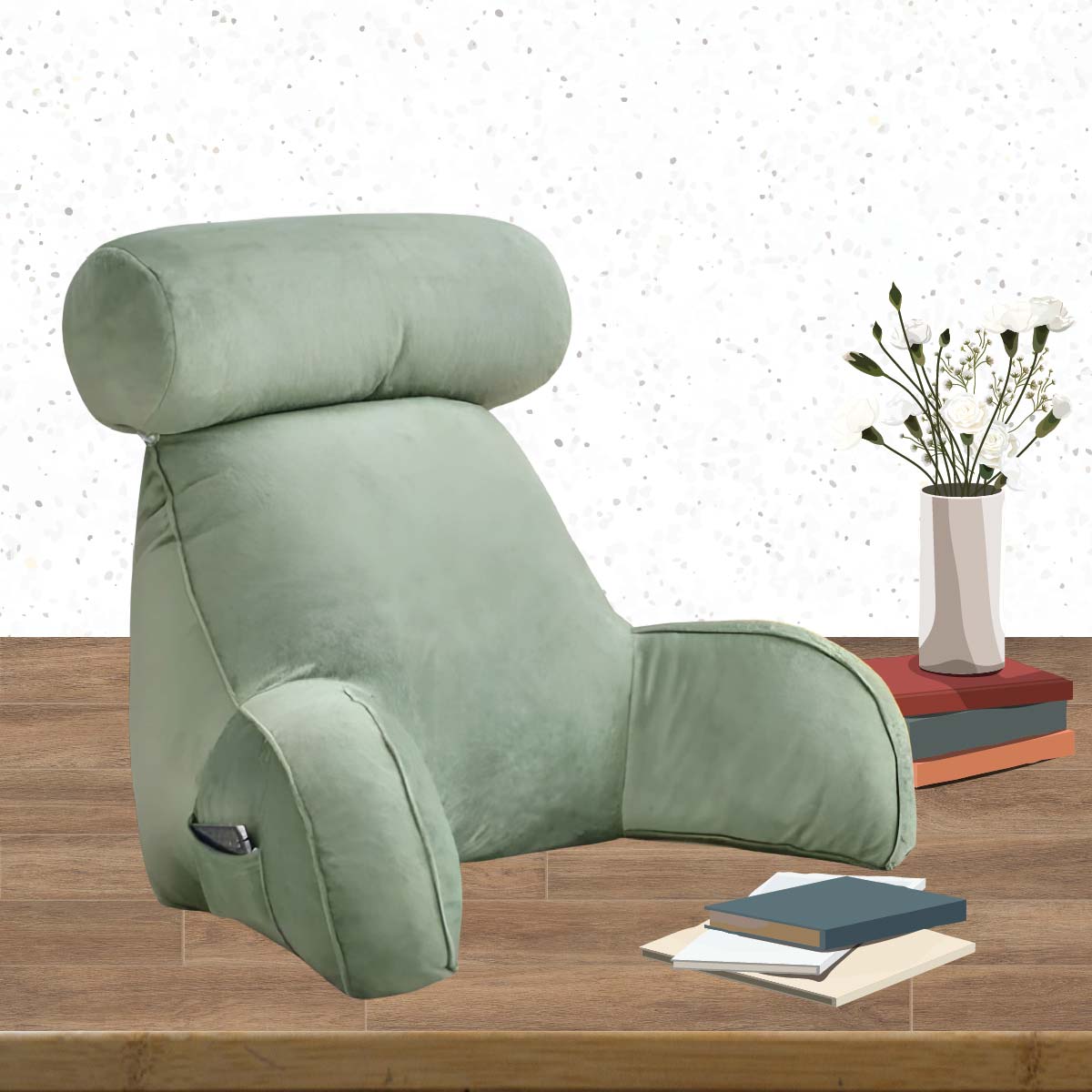 Backrest Pillow With Arms & Adjustable Headrest